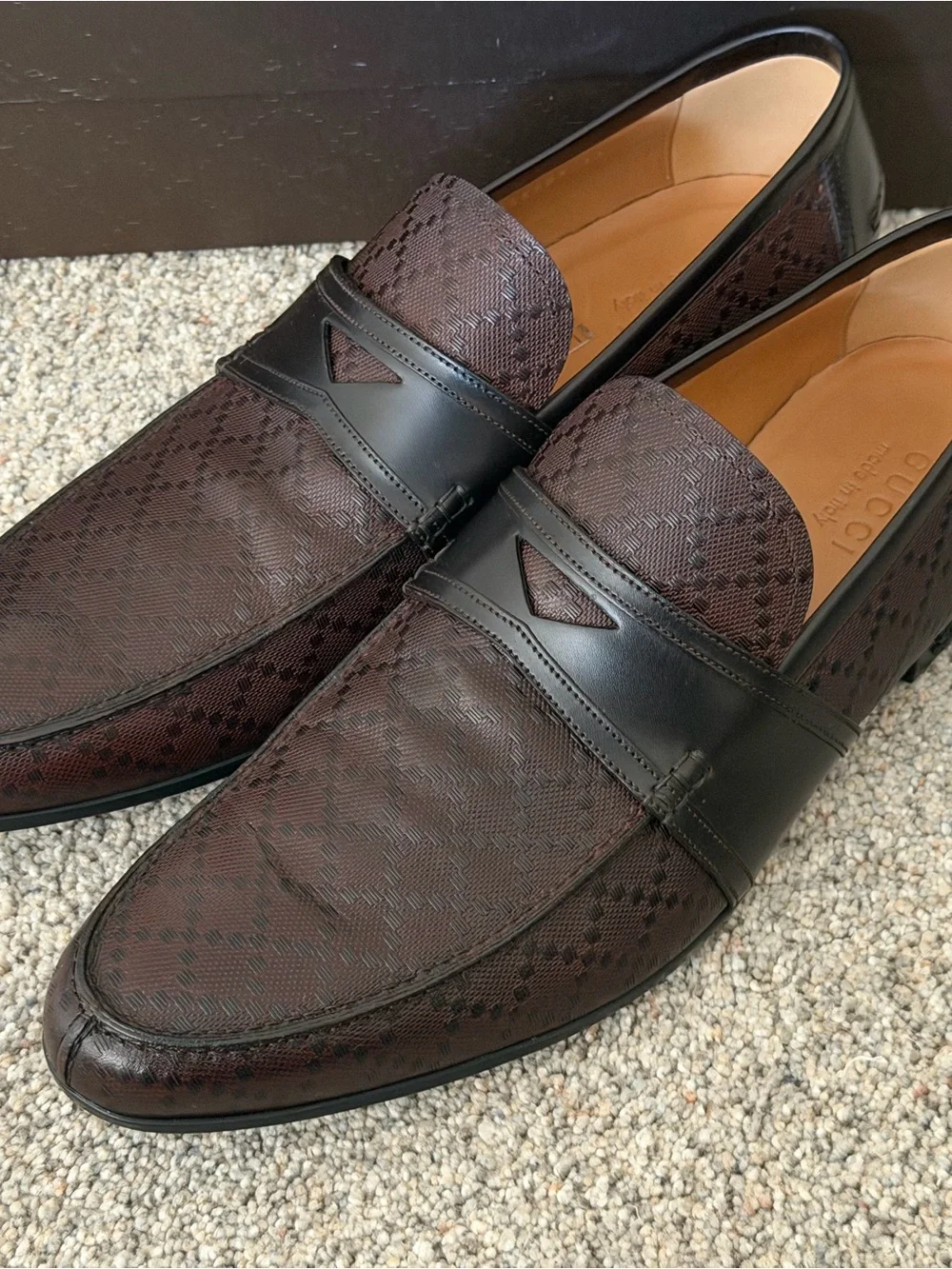 Gucci Men's Dark Brown Patterned Leather Penny Loafers
